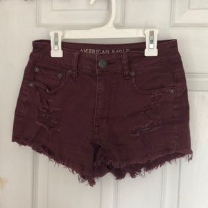 Maroon American Eagle high rise denim shorts